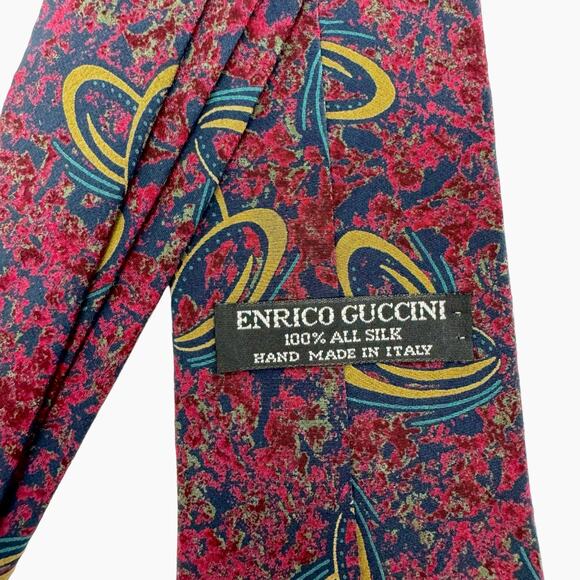 Enrico Guccini 90s 80s Vintage 100% Silk Maroon & Olive Green Men's Neck Tie - Picture 3 of 6